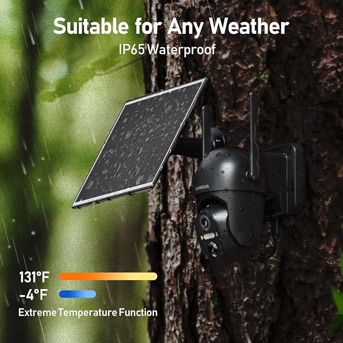 SEHMUA 4G LTE Cellular Solar Security Camera Wireless Outdoor, No Wi-Fi Solar Powered Camera, 360° Live View, 2K Color Night Vision, PIR Motion Sensor, Two-Way Talk, Built-in SIM Card