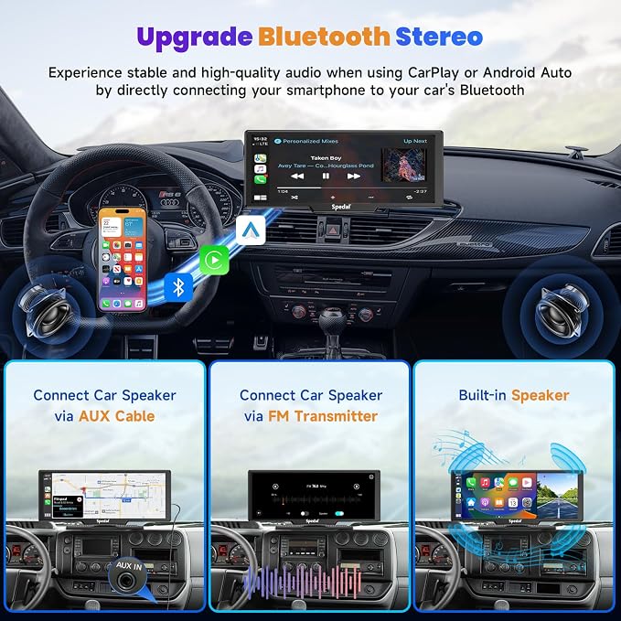 860 Portable CarPlay Screen with 4K Dash Cam Front and Rear- 9.3" Wireless Apple CarPlay &Android Auto Car Stereo, Bluetooth, GPS Navigation Head Unit,Car Stereo Receivers,1080p Backup Camera