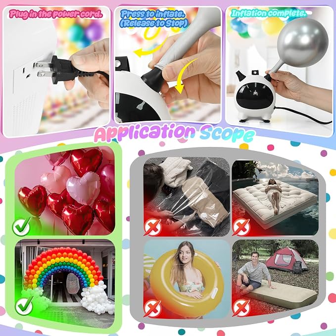 Electric Balloon Pump and 32PCS Pink and Black Square Foil Balloon with Star Foil Balloon, 600W Dual Nozzle Air Pump and Metallic Pink and Black Tunnel Arch Kit for Birthday Wedding Baby Shower
