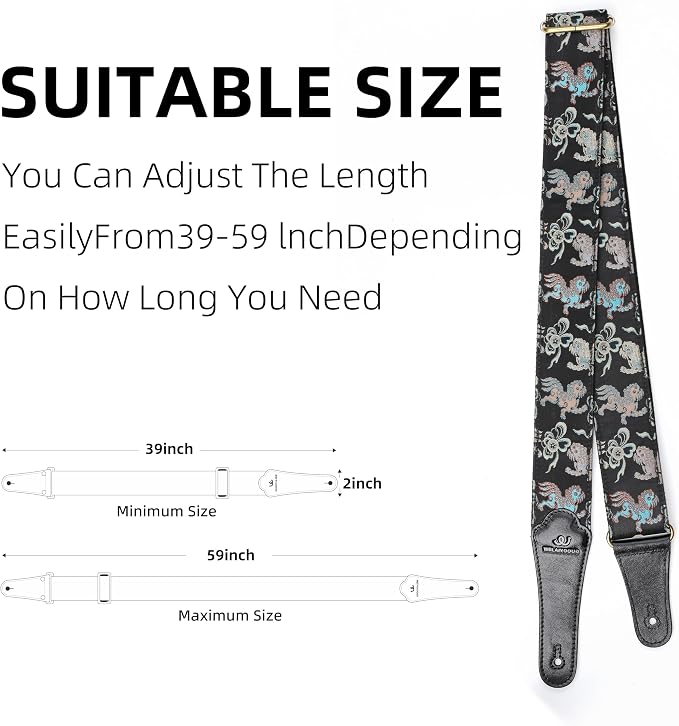 Guitar Strap, Electric& Acoustic bass guitar straps,embroidered filament with Head Cowhide Leather strap, with Free Strap Button,2 guitar Strap Locks,4Guitar Pick (birds and flowers)