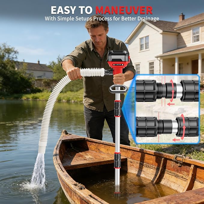 Stick Water Transfer Pump Compatible For Milwaukee 18V Battery(NO Battery), 800GPH Cordless Portable Water Transfer Pump With Detachable Rod, 37" Hose For Garden Fountain Boat Livestock Tank