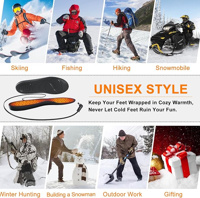 Heated Insoles, Heated Insoles for Women Men with 6000mAh Battery, 4 Temperature Rechargeable Foot Warmers, Full-Foot Heating, Electric Heating Insole for Outdoor Hunting Fishing Camping
