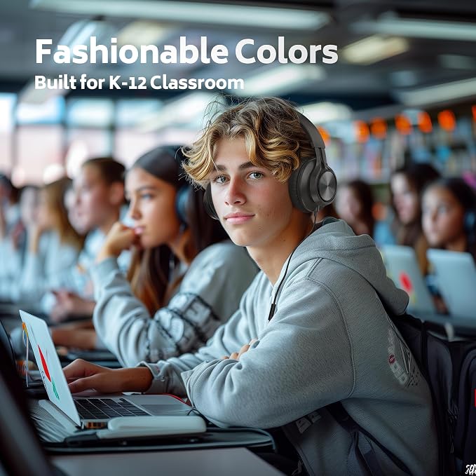 AILIHEN Classroom Headphones Bulk 10 Pack - Wired Headphones for Kids for School, K-12 Students Online Learning and Testing, HD Microphone and 3.5mm Jack for Tablet, Computer, Chromebook (Black)
