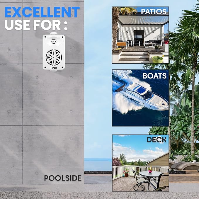 PyleUsa Indoor Outdoor Speakers Pair - 200 Watt Dual Waterproof 3.5” 2-Way Full Range Speaker System w/ 1/2” High Compliance Polymer Tweeter - in-Home, Boat, Deck, Patio, Poolside (White) - PDWR35WT