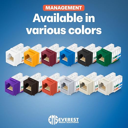 Everest 90° Angled RJ45 Cat6 Keystone Jacks 10-Pack in Ivory - Slim Profile Female RJ45 Connectors - Cat 6 Keystone Jack - Compatible with 90° Angled Speed Termination Tool - easyJACK (B094WB91H3)