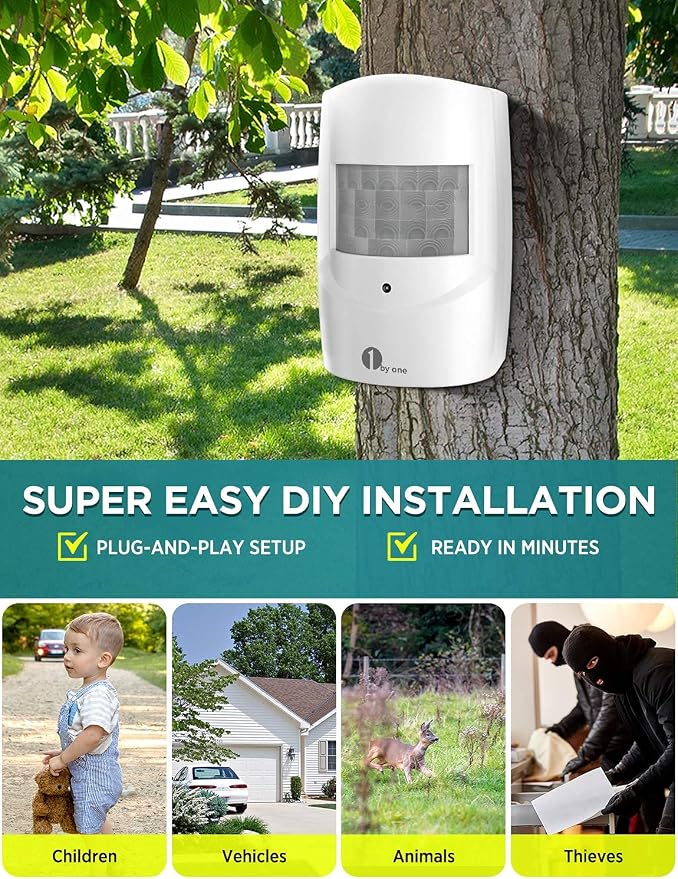 Driveway Alarm, 1 by one Motion Sensor 1000ft Operating Range, 36 Melodies, Home Security Alert System with 1 Weatherproof PIR Motion Detector, Protect Indoor/Outdoor Property