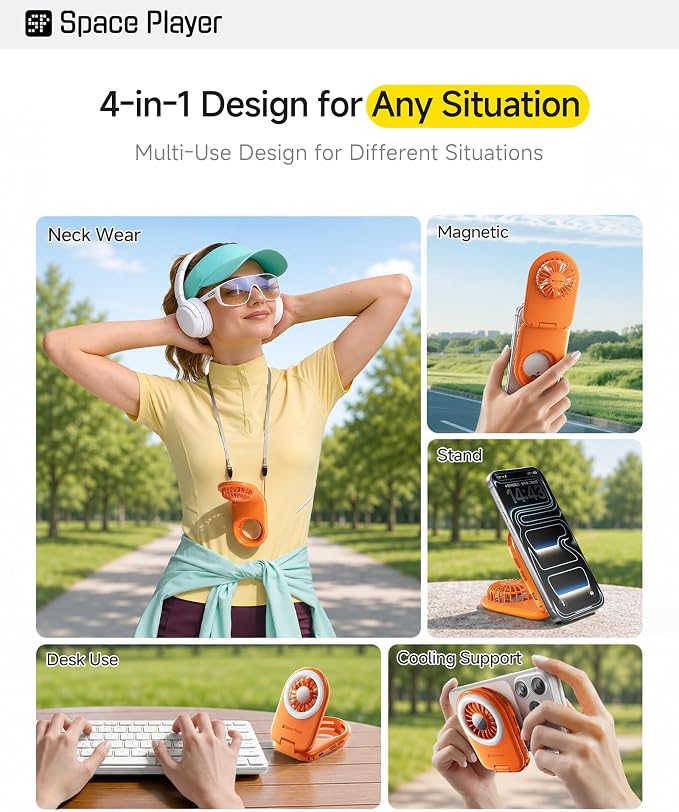 MagSafe Magnetic Cooling Fan for iPhone & Android, Space Player Portable Phone Cooling Fan with LED Light, Rechargeable Mini Handheld Fan, 3-in-1 Magnetic Desk Fan for Gaming, Travel & Outdoor Purple