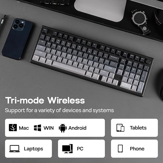 EPOMAKER Galaxy100 Lite QMK/VIA Gaming Keyboard with 8000mAh Battery and Numpad, 1800 Aluminum Mechanical Keyboard, USB-C/BT/2.4Ghz, Hot-Swap, Creamy Sound (Black, Marble White Switch)