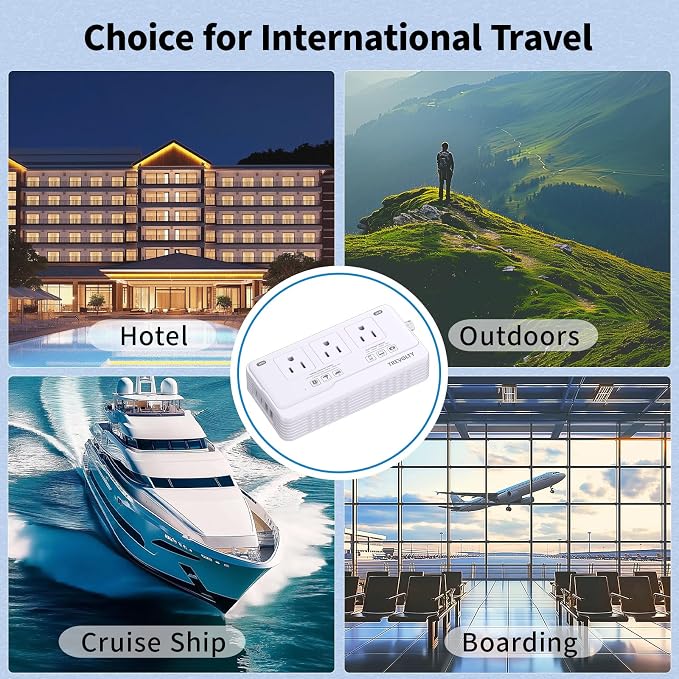 2000W Voltage Converter US to Europe for Hair Dryer, 220V to 110V Converter for European Travel with 3 AC 2 USBC 2 USBA Ports, European Travel Plug Adapter with Plug