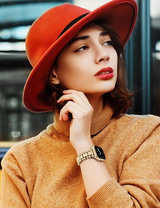 TOYOUTHS Beaded Bracelet Compatible with Apple Watch Bands 38/40/41/42/44/45/46/49mm Women, Dressy Fancy Stainless Steel Metal Elegant Jewelry Strap for iWatch Series 11 10 9 8 7 6 5 4 Ultra/SE 3 2 1