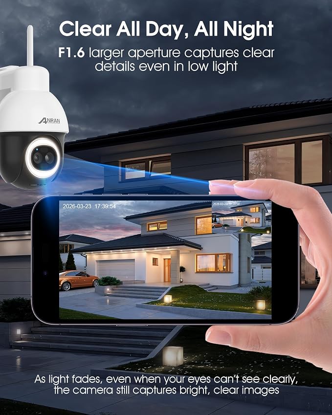ANRAN AOV 24/7 Recording Solar Security Camera Outdoor,5MP WiFi Surveillance Wireless Cameras with 360° View, AI Auto Tracking, Color Night Vision, Compatible with Alexa