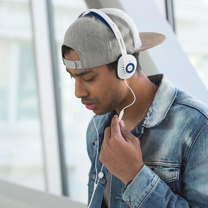 Koss KPH30iW Retro Style On-Ear Headphones, in-Line Microphone and Touch Remote Control, D-Profile Design, Wired with 3.5mm Plug, White and Blue