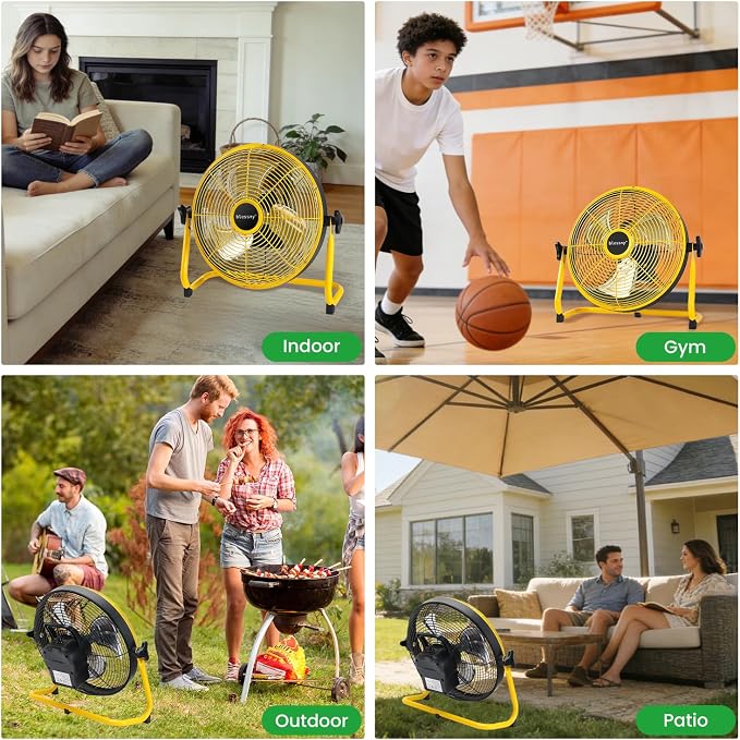 blessny 12'' Portable Rechargeable Floor Fan for Home Patio Camping Gym RV Greenhouse, Max 60 Hours Long Running Time