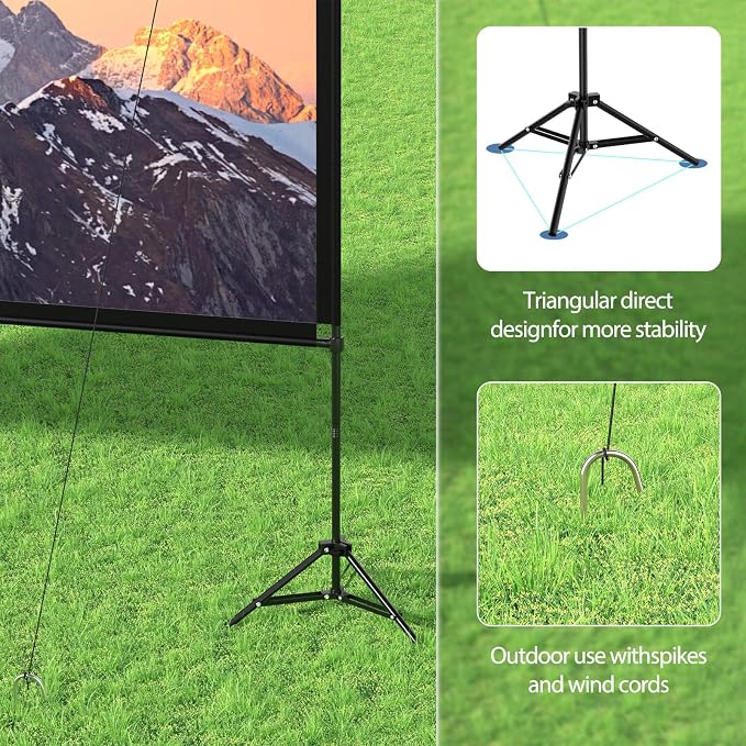 VISULAPEX Projector Screen with Stand 100 Inch, 16:9 4K HD Portable Projector Screen Indoor Outdoor, Foldable Wrinkle-Free Movie Screen 160° Front Rear Projection Screen with Carry Bag for Home Movie