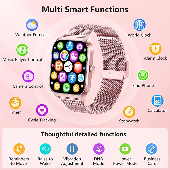 Smart Watch Women Men, 1.85" Lightweight Fitness Tracker Make/Answer Call, HR/Blood Pressure/Sleep Monitor, 110+Sport Modes, Waterproof Reloj inteligente Compatible for Android & Samsung & iPhone