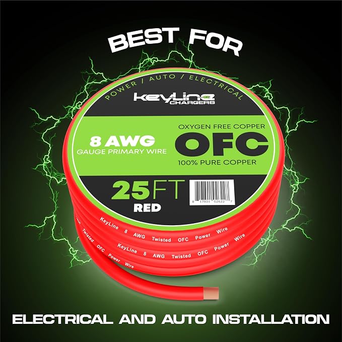 8 Gauge Wire (25ft) AWG Amp Battery Cable for Automotive Electrical Wiring - Oxygen Free Copper (OFC) Welding Cable 8GA - Car Amplifier Power & Ground Cable, Stereo Audio Speakers, RV Trailer Wiring
