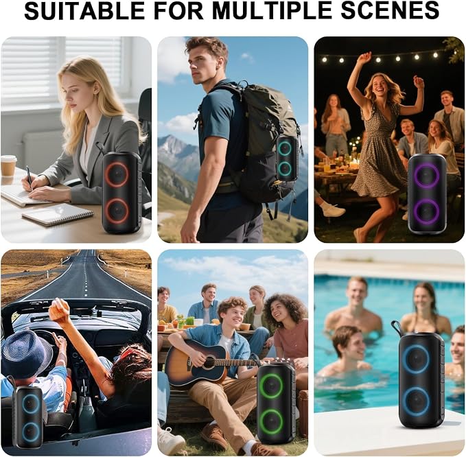 Hupoaf Bluetooth Speaker with 6D Loud Sound, 2025 New Portable Wireless Speaker, IPX7 Waterproof, RGB Lights, BT5.3, 12H Playtime, for Home/Party/Outdoor/Beach, Stocking Stuffers, White Elephant Gifts