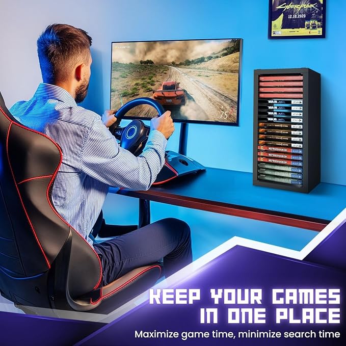 TNP Universal Video Game Storage Tower for PS5, PS4, PS3, Nintendo Switch, Xbox One, Xbox Series S/X - Black Video Game Holder Organizer Stand with 18 CD Case Storage for Organizing & Displaying