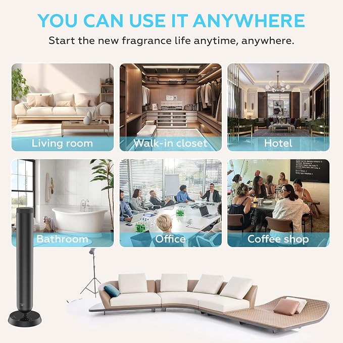 Lantixin Waterless Essential Oil Diffuser with APP & Timer – Nano Atomization Technology Plug in Diffuser for Large Room – Ultra Quiet Scent Air Machine for Home, Office, Hotel, Aromatherapy (Black)