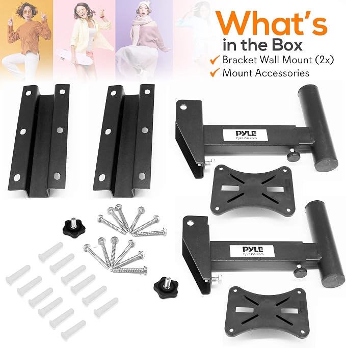 Pyle 90°-30° Angle, Tilt, Rotation Adjustment & Solid-Steel Pin Serves as Safety-Stop Mount Speaker Bracket Stands-Dual Universal Adjustable w/ 12.5'' Distance from Wall (PSTNDW15)