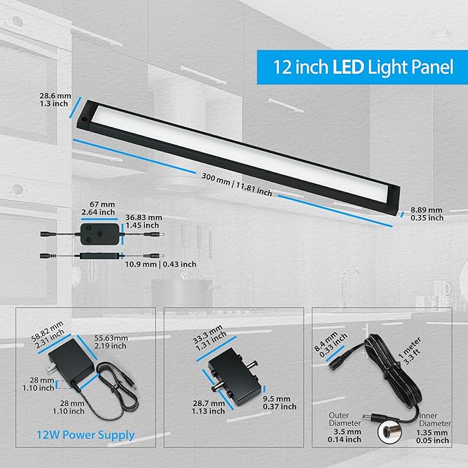 EShine 3 Pack 12 inch Black Smart Dimmable LED Under Cabinet Lighting Kit Compatible with Alexa, Google - Warm White (3000K)