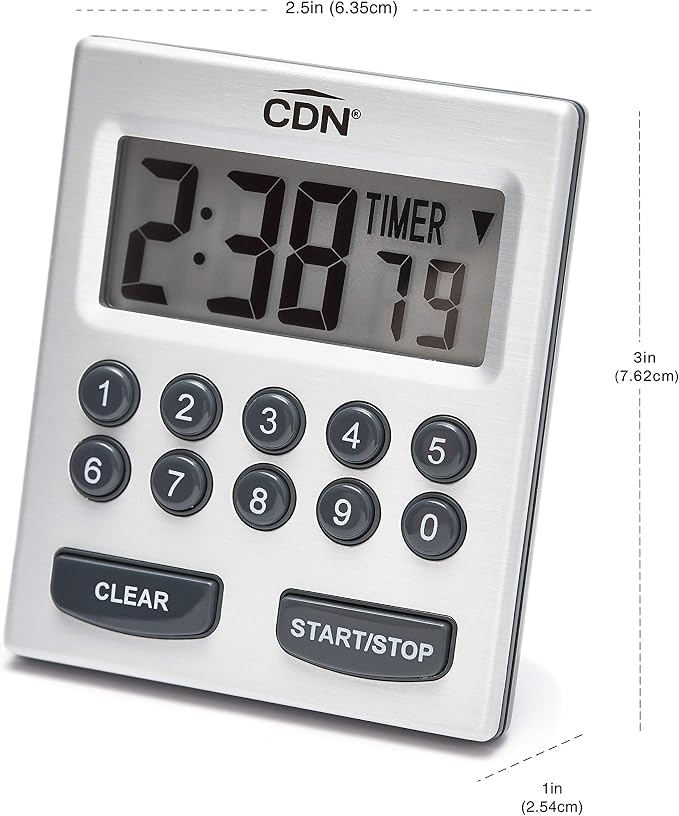 CDN Direct Entry 2- Alarm Digital Kitchen Timer | Counts Up & Down, 10 Hours by Hours, Minutes & Seconds, Big Digit, Loud & Long Audio/Vibrate Alarm, Stand, Hang, Magnet Mounting - TM30