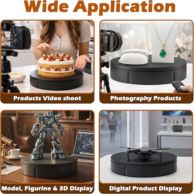 PROLEE Rotating Platform 12Inch/360lbs Capacity, 360 Degree Rotating Display Stand, Rotating Turntable for Photography, Remote Motorized Electric Turntable with 5 Colour Surface Covers and Carry Bag