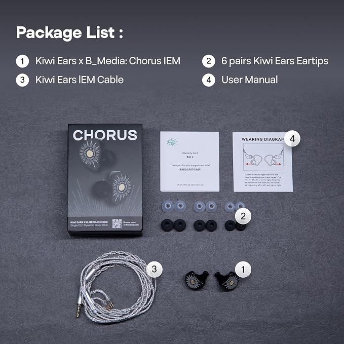 Linsoul Kiwi Ears x B_Media: Chorus in Ear Monitor,DLC Diaphragm Dynamic Driver Wired Earbuds CNC Metal Faceplate IEM,with Dual Silver-Plated Cable,Earphones for Audiophile (1, Black, 3.5mm with Mic)