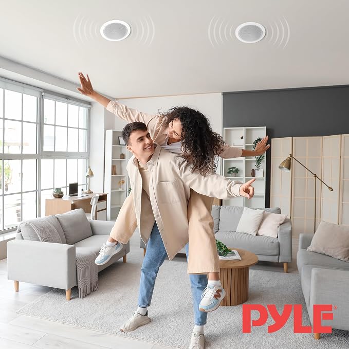 Pyle 6.5” 70v Ceiling Mount Speakers-Pair of 2-Way Midbass Woofer Speaker Transformer 1” Titanium Dome Tweeter Wall Flush Design w/ 65Hz-22kHz Frequency Response&250 Watts Peak-Pyle PDIC60T,White