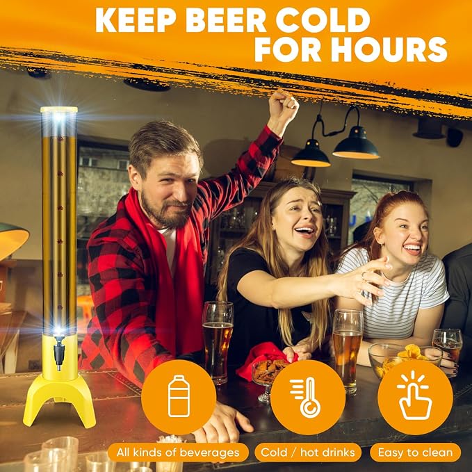 Baderke 4 Pcs Drink Tower Mimosa Tower Dispenser with Ice Tube Tabletop Beer Dispensers Liquor Juice Margarita Tower Beverage Dispensers for Home Bar Party(Bright Color, 3 L)