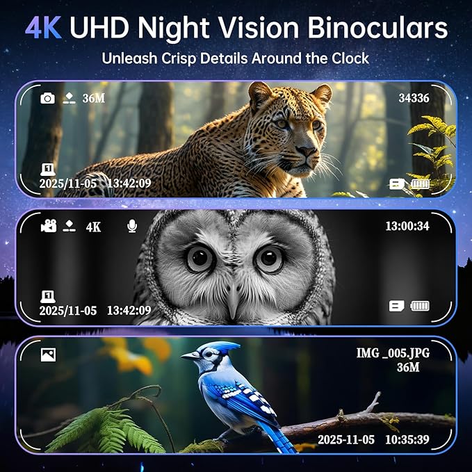 Night Vision Goggles, 4K Night Vision Binoculars for Adults with 5000mAh Battery, Upgraded 16X Zoom 9X Infrared Binoculars with 64GB Card for Photo & Video,Ideal for Camping Wildlife Observation