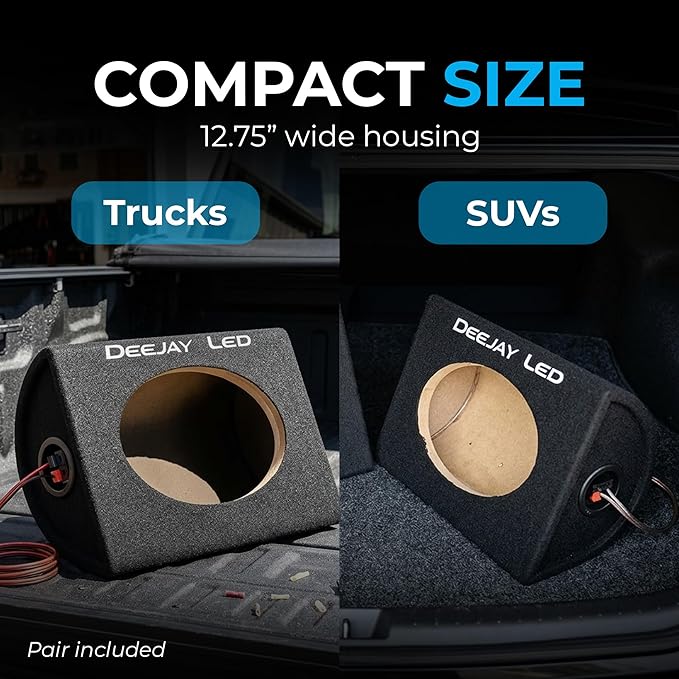 DEEJAY LED 6x9 Speaker Box Enclosures (Pair), Curved Rear Design, MDF Wood with Heavy-Duty Black Carpet, Quick Release Terminals, Universal Fit for Trucks and SUVs
