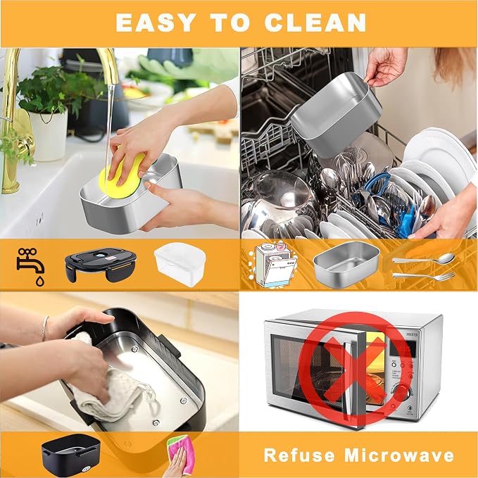 Nifogo Electric Lunch Box for Adults 100W 1.5L Portable Heated Lunch Box for Men 3 in 1 Portable Food Warmer 110V/12V/24V Removable Stainless Steel Container & Big Bag