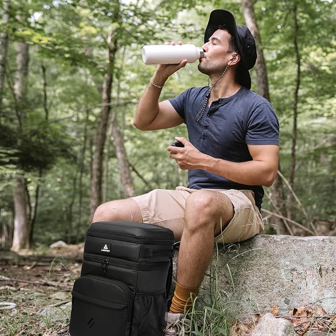 Laripwit Picnic Backpack Cooler Bag - 54 Cans Black Insulated Leak-Proof Lunch Backpack With Cooler Compartment, Large Double Deck Soft Bag for Beach, Camping, Travel