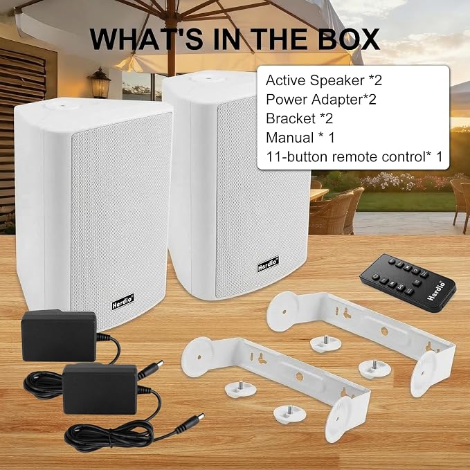 Herdio 5.25" 300W Outdoor Bluetooth Speakers, IPX5 Waterproof Rating and Be Able to Wireless Multi-Connection Up to 20 Units for Patio/Porch/Balcony (White, 2-Pack)