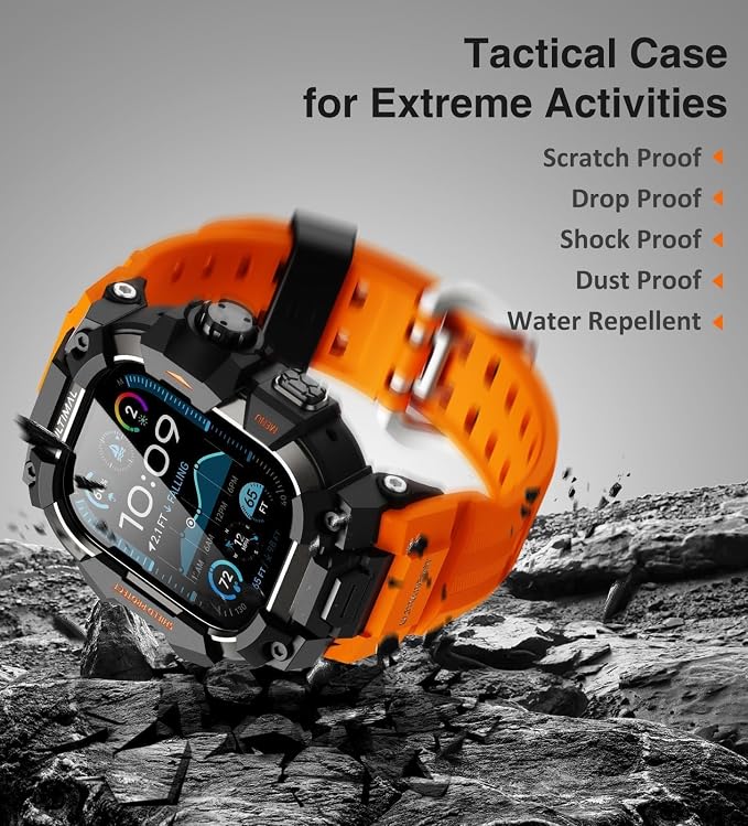 ULTIMAL Rugged Case with Band for Apple Watch 49mm,Compatible with Apple Watch Ultra 3/2/1, Military Grade Shockproof Bumper Cover for iWatch Tactical Band Men (49mm,Orange)