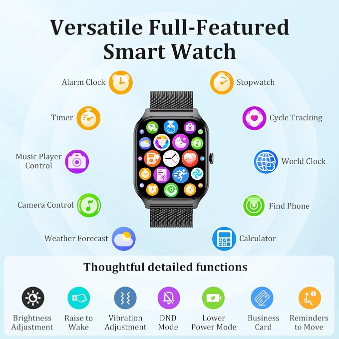 Smart Watch Women Men, 1.85’’ Reloj Inteligente para mujer hombre, Make/ Answer Call, Health Monitor/Blood Pressure, 110+ Sports Modes, Voice Control, IP68 Waterproof Compatible with Android & iPhone
