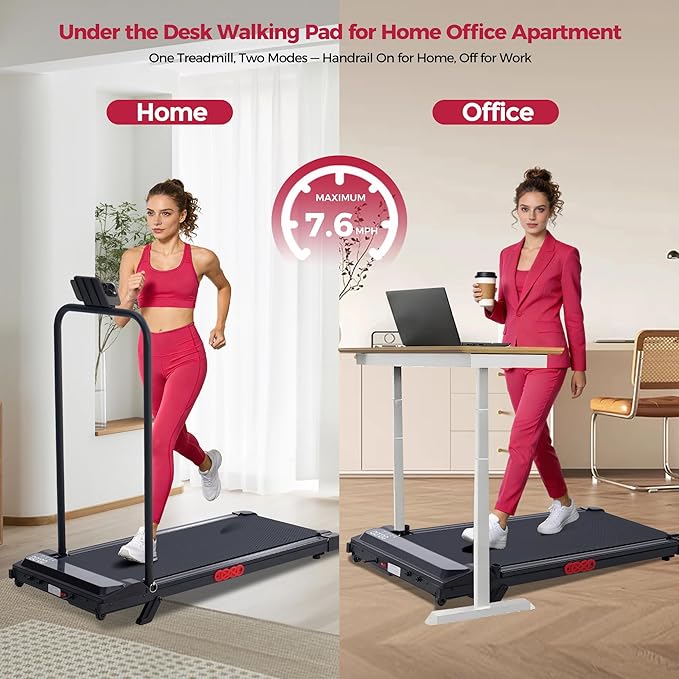 Walking Pad with Incline and Handle Bar, 3.0HP Electric Protable Mini Walking Pad Treadmills for Home Small Space, Small Treadmill for Exercising, 0.6-7.6MPH, 350LB Capacity