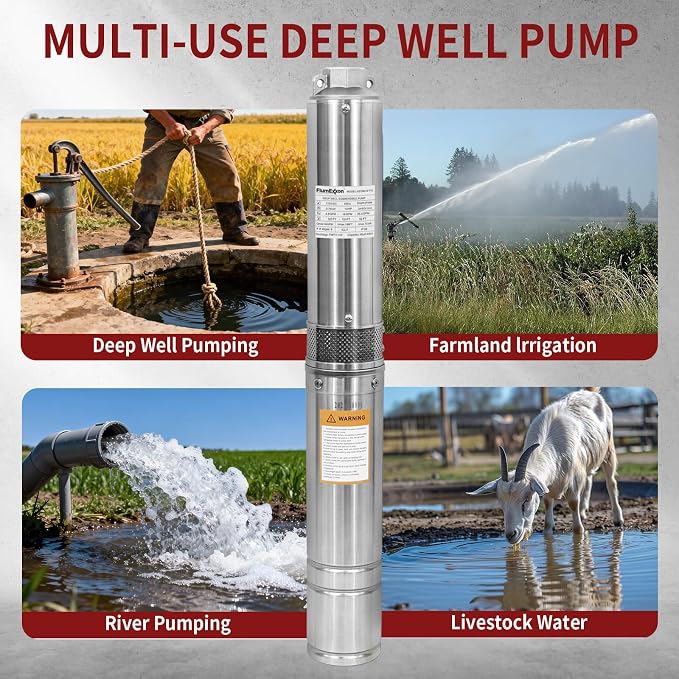 1HP Deep Well Submersible Pump 115V/60Hz, 34GPM, 196ft Head, with 33ft Cable, Stainless Steel Water Well Pump for 4'' Deep Well, Industrial, Irrigation and Home Use Submersible Well Pumps