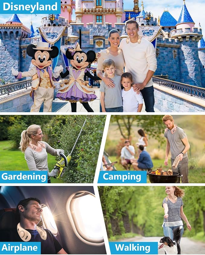 Neck Fan with Mist,Portable Neck Fans that Blow Cold Air,Foldable Water Cooler Fan Sprayer with Bottle,Leafless Battery Powered Neck Fan Rechargeable,Best Necklace Fan for Hot Flashes Summer Apricot