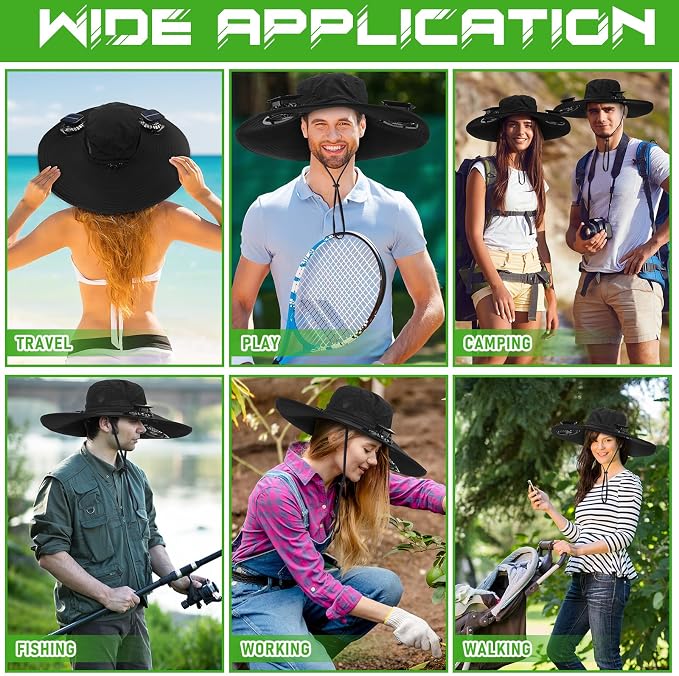 Berlune Sun Hat with 2 Solar Fan Wide Brim Fishing Bucket Hat USB & Solar for Men Women UPF 50+ Cooling for Fishing Beach
