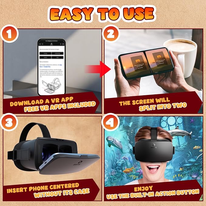 DESTEK V5 VR Headset for Kids & Phone (5.5-7.0in Screen) w/Controller & 128 Premium VR Apps, Touch Button for YouTube VR Movie,110° FOV Anti-Blue Light HD Lenses for iPhone & Samsung