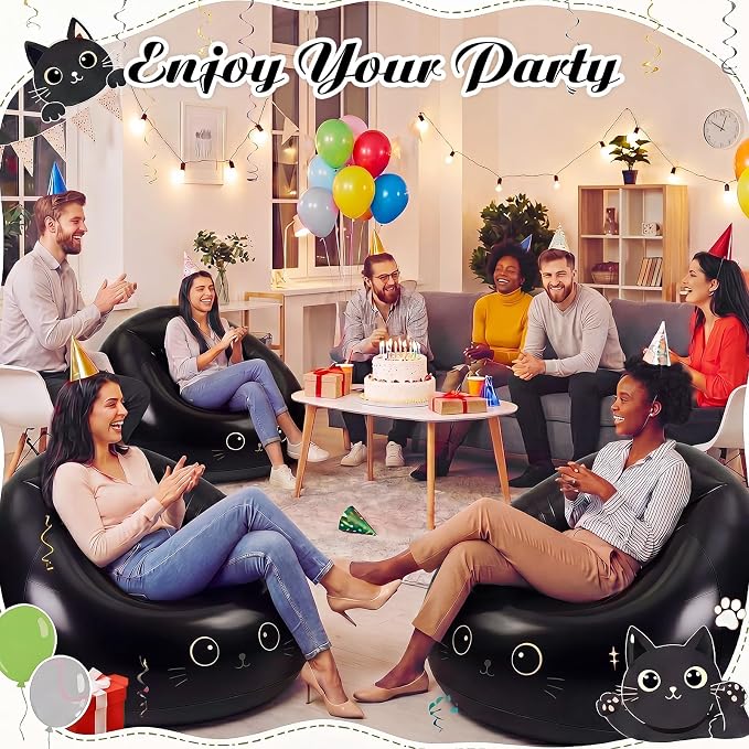 Capoda 2 Pcs Inflatable Bean Bag Chairs with Air Pump - Black Cat Blow up Beach Chairs Folding Portable PVC Lazy Sofa Inflatable Seatings for Adults Gaming Camping Movie Party Supplies