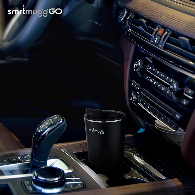SmrtMugg GO Heated Coffee Mug, Travel Mug, 13.5 OZ. Smart Mug, Battery Powered Heated Coffee Mug, Great for Coffee and Tea, Snap on Magnetic Charging Cord, adjustable temperature (Black)