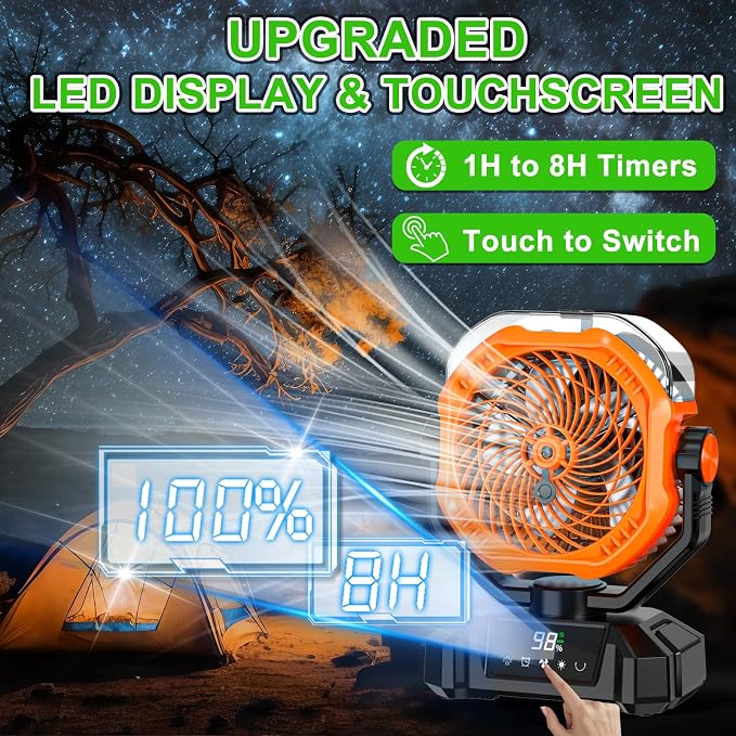 Portable Misting Fan, 20000mAh Rechargeable Camping Fan with 360mL Water Tank & LED Lantern, 5 Speed Wind Battery Powered Protable with Mist For Patios, Camping, Travel, Beach