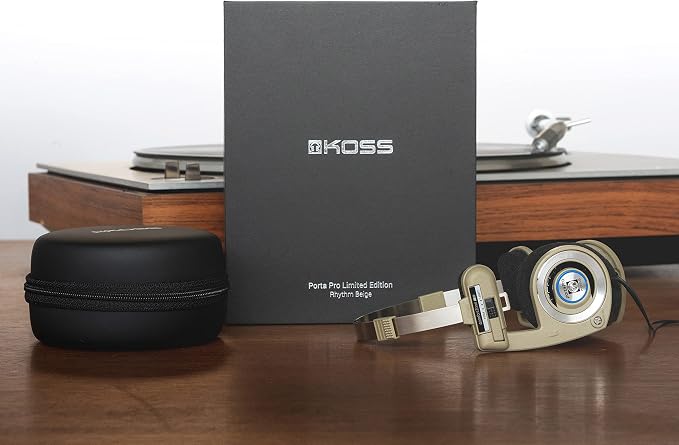 Koss Porta Pro Limited Edition On-Ear Headphones, in-Line Microphone, Volume Control and Touch Remote Control, Retro Style, Includes Hard Carry Case, Wired with 3.5mm Plug, Rhythm Beige