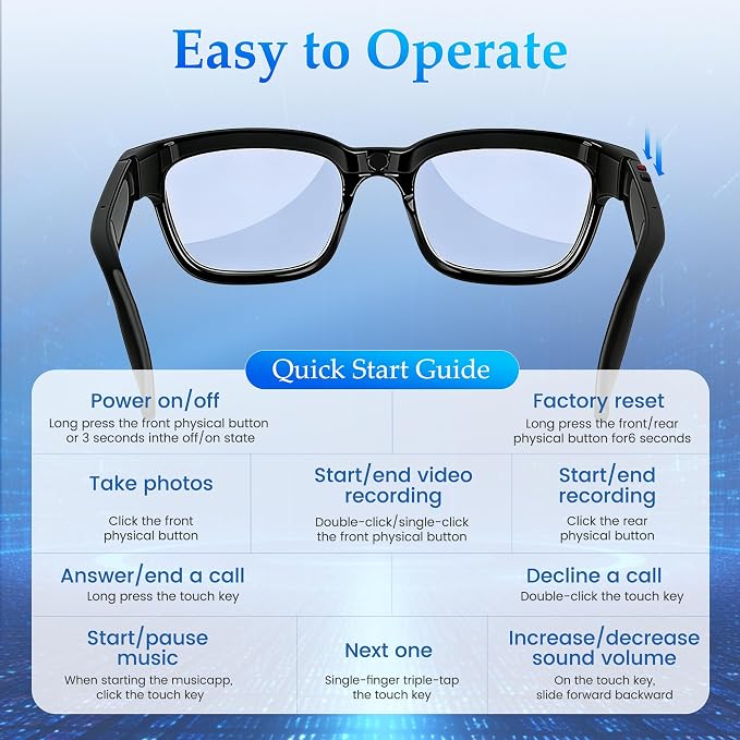 AI Smart Glasses with 8MP Camera, 1080P Video Recording & HD Photos for Men Women, Open-Ear Audio Bluetooth Glasses, Photochromic Lenses, AI Voice Assistant & Translation, Clear Calls & Music