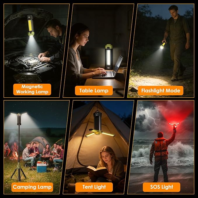 Telescopic Camping Light, 9000mAh Rechargeable Lantern, Portable Camping Light, Camping Essentials Gear Emergency Flashlight for Outdoor, IPX4 Water Resistant