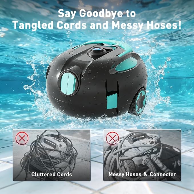 Cordless Pool Cleaner Robot, Robotic Pool Cleaner with Double Suction 40W,for Inground & Above Ground Pools,130 Mins Runtime,Lightweight, Auto-Parking (Blue)