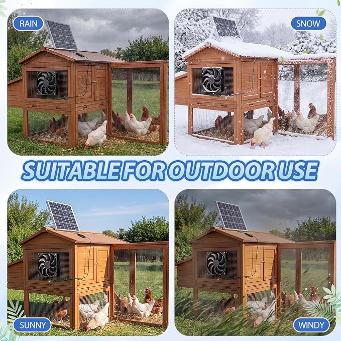 Solar Exhaust Fan Set - 5" Ventilation Vent Fan with 25 W Solar Panel & Waterproof Cord for Chicken Coop, Shed, Pet House, Greenhouse